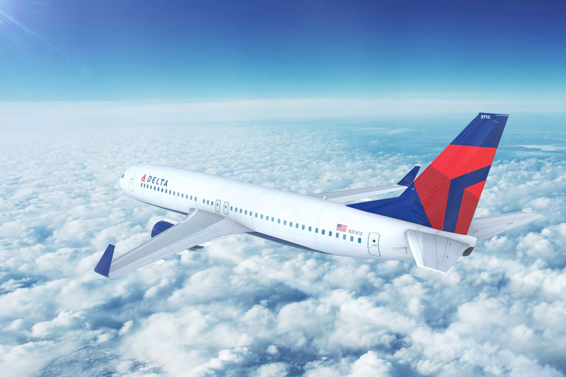 Delta Airlines Boeing 737-800 em aproximação da pista no Aeroporto Internacional de Los Angeles em Los Angeles, Califórnia, EUA. Ilustração 3D